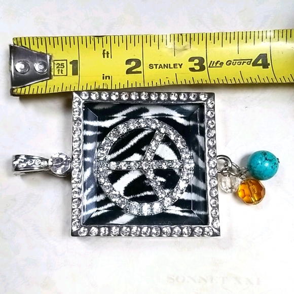 Hand Crafted Vintage Shadowbox Rhinestone Peace Sign Pendant - Picture 14 of 15